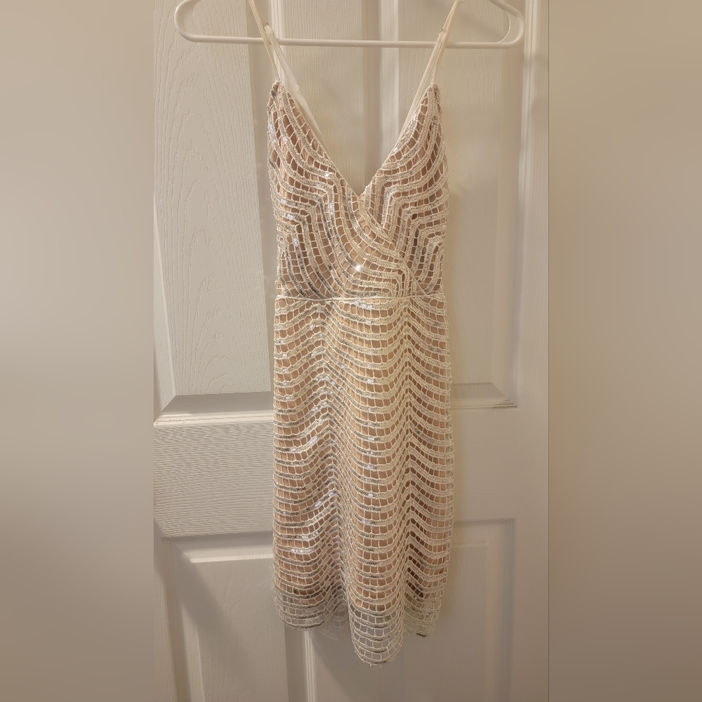White sequin dress with gold undertones